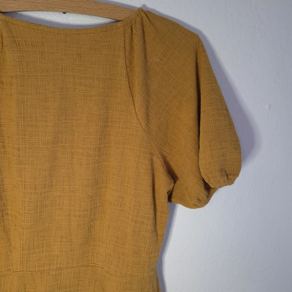 Madewell Texture & Thread Yellow Puff Sleeves Summer Midi Dress WomensSize Small - Picture 8 of 16